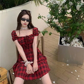 Cute Red Plaid Retro Sexy Dress